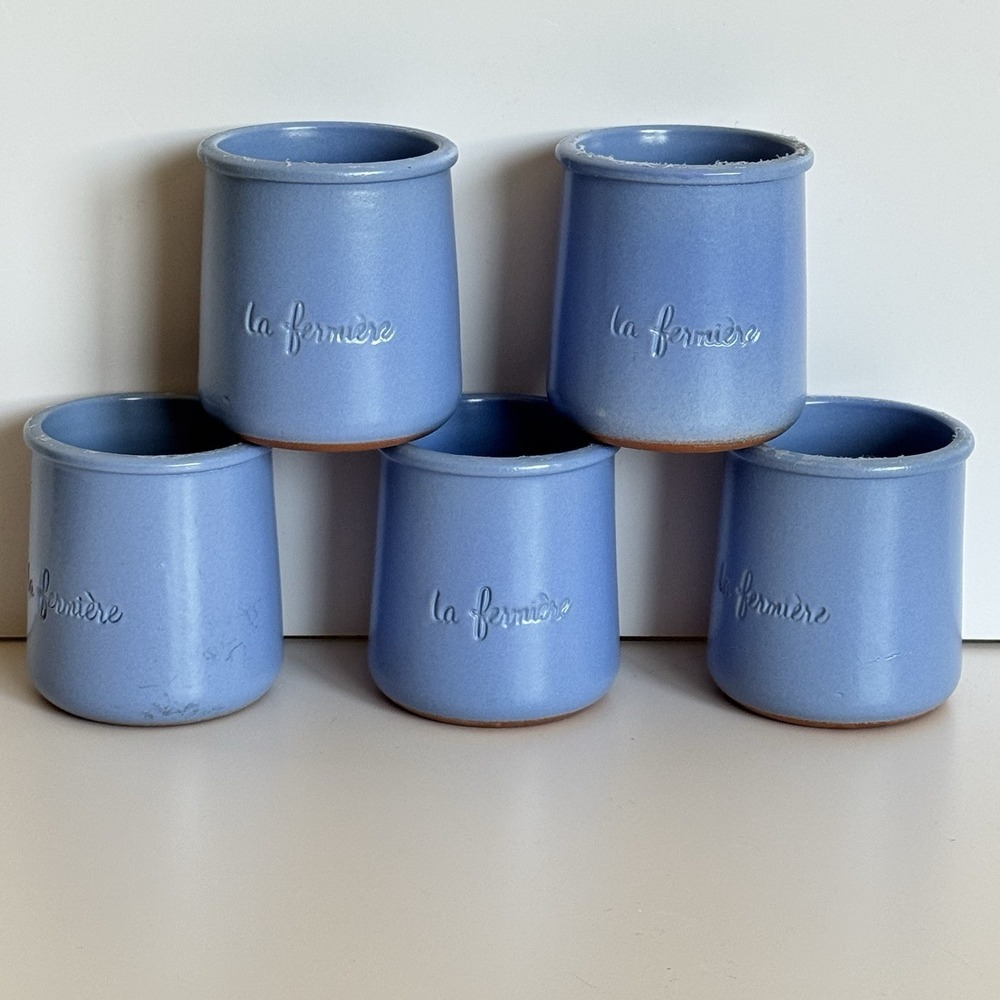 La Fermière Blue French Stoneware Ramekins – Set of 5 Ceramic‎ Custard Cups